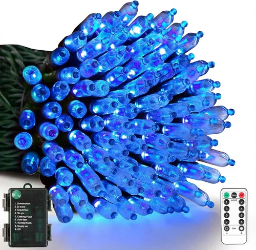 Miniatura 11 de 100 luces LED de color blanco cálido a multicolor de 33 pies, funciona con pilas, 8 modos, tira de luces para interiores y exteriores, para árbol