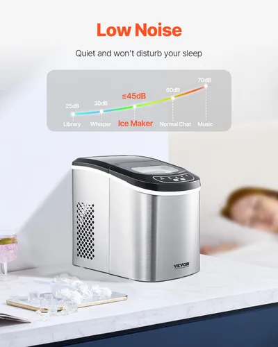 Miniatura 6 de VEVOR Máquina de hielo para encimera, 9 cubos listos en 6 minutos, 33 libras en 24 horas, máquina de hielo portátil autolimpiante con cuchara