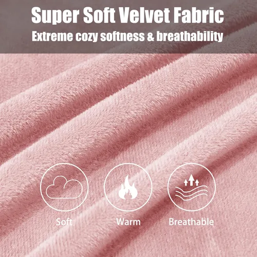 Miniatura 4 de Paquete de 2 fundas de almohada King de terciopelo con cremallera, súper suaves y acogedoras, fundas de almohada de franela difusa de lujo con Rosa
