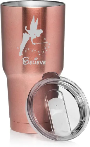 Miniatura 3 de Vaso de acero inoxidable de 30 onzas con aislamiento al vacío, taza de viaje Fairy Believe (azul claro)