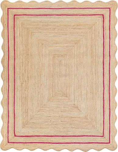 Miniatura 6 de Alfombra de Yute Natural Ondulada Festoneada - Corredor de Entrada Boho, Festón de Granja, Azul Cielo (2'x3')