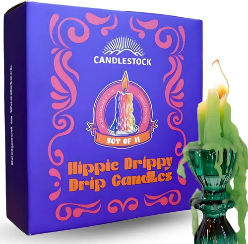 Miniatura 16 de Candlestock Hippie Drippy Drip Candles - Paquete de 11 velas cónicas de goteo – Velas de fusión de botellas de vino (arcoíris hippie)