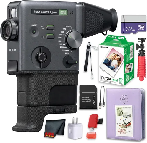 FUJIFILM instax mini Evo Cinema Hybrid - Paquete de cámara instantánea, impresora de cámara 3 en 1 con Bluetooth + Gen Dial para 10 efectos