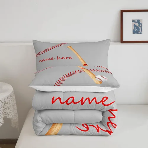Miniatura 5 de Juego de ropa de cama con relleno de edredón de béisbol, juego de cama de juego de pelota individual para niños, adolescentes, bates, juego