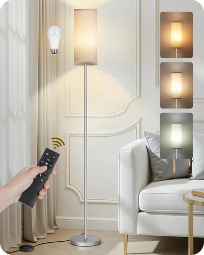 Miniatura 32 de Lámpara de pie regulable para sala de estar con control remoto e interruptor de pie, lámpara de pie de esquina, lámpara alta de pie moderna, Blanco