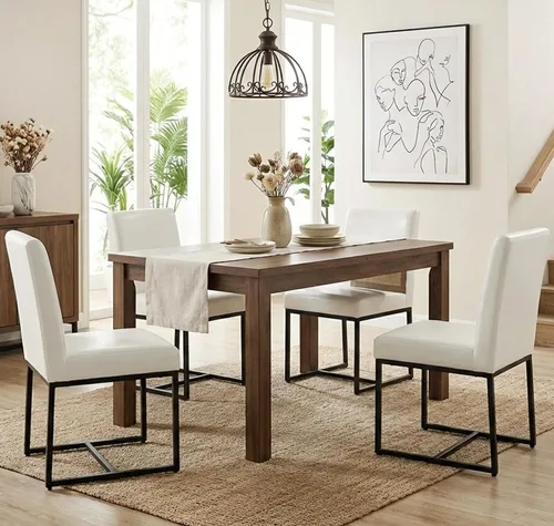 Miniatura 31 de Shunzhi Juego de 2 sillas de comedor modernas tapizadas de cuero PU, sillas de comedor de mediados de siglo, sillas laterales sin brazos, cómodas