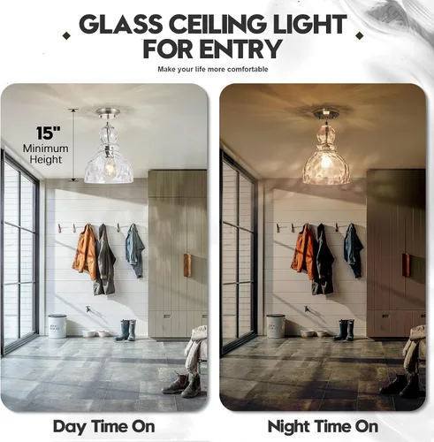 Miniatura 6 de Lámpara colgante de níquel cepillado para isla de cocina de cristal martillado, lámpara colgante de isla de 10 pulgadas, modernas luces colgantes