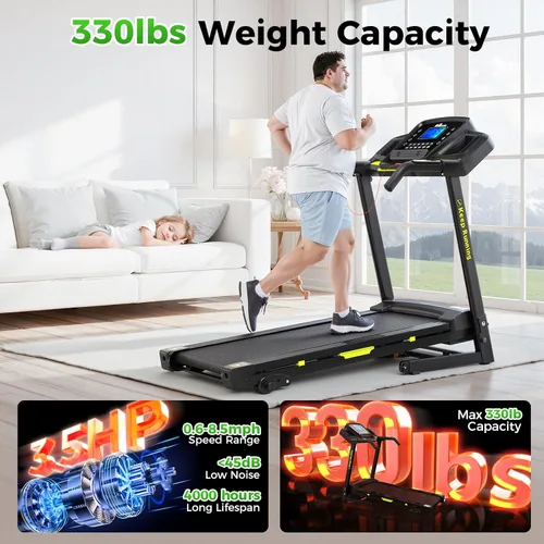 Miniatura 5 de Lastforever Cinta de correr plegable de 3.5 HP para el hogar, capacidad de 350 libras, cintas de correr portátiles con inclinación manual de 3 Negro