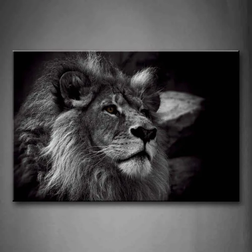 Pintura artística de pared de retrato de cabeza de león gris en blanco y negro sobre lienzo animal la imagen para decoración moderna del hogar