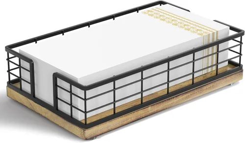 Miniatura 40 de Wican Bandeja para toallas de invitados para baño, servilletas de madera y hierro para tocador, mesa de comedor, cesta de madera para toallas