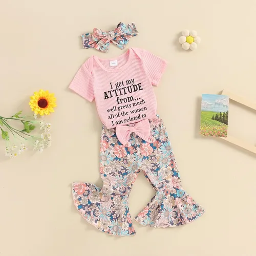 Miniatura 52 de Sejardin Ropa de verano para bebé y niña, recién nacida, manga corta, con letras, mameluco elástico con diadema