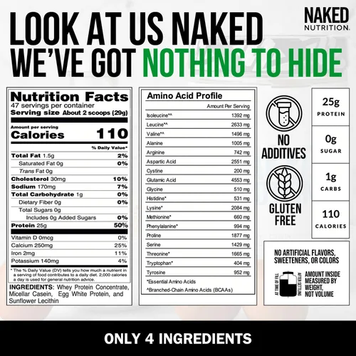 Miniatura 4 de NAKED Mezcla de Proteína en Polvo - Suero, Caseína y Proteína de Huevo, Solo 4 Ingredientes, Sin OGM, Sin Soja, Sin Gluten, Sin Edulcorantes