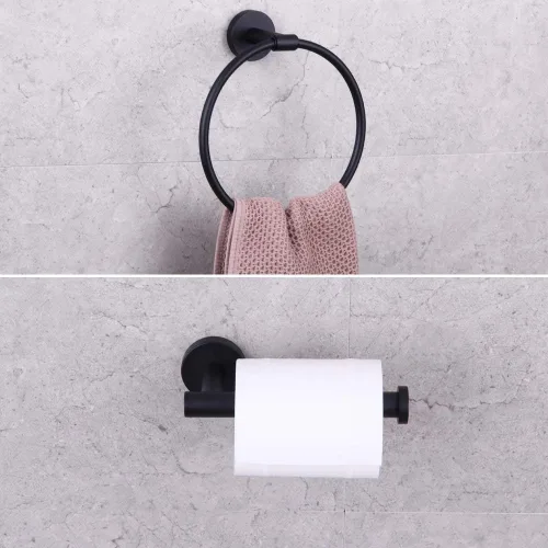 Miniatura 2 de GERZWY Juego de accesorios de baño de 2 piezas, anillo de toalla negro y soporte de papel higiénico SUS 304 de acero inoxidable montado en la pared