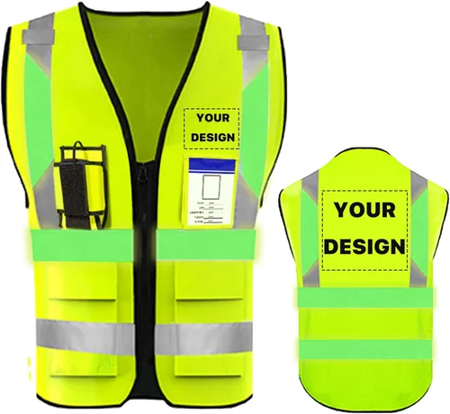 Miniatura 29 de Chaleco de seguridad de alta visibilidad reflectante con bolsillos y cremallera personalizado su logotipo ropa de trabajo de seguridad