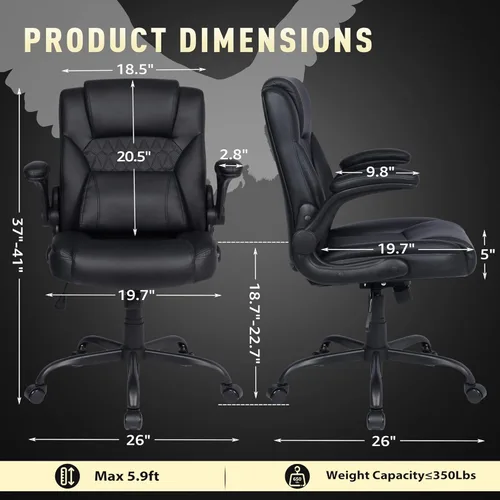 Miniatura 2 de Silla de Oficina para el Hogar con Soporte Lumbar, Asiento Engrosado de 5", Pequeña Silla de Escritorio Mecedora de Cuero PU, Cómodas Sillas de Negro