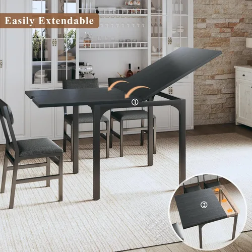 Miniatura 3 de Juego de mesa de comedor de 7 piezas para 4-6, sillas extensibles para mesa de cocina, juego de 6 con 6 sillas, mesa de comedor rectangular