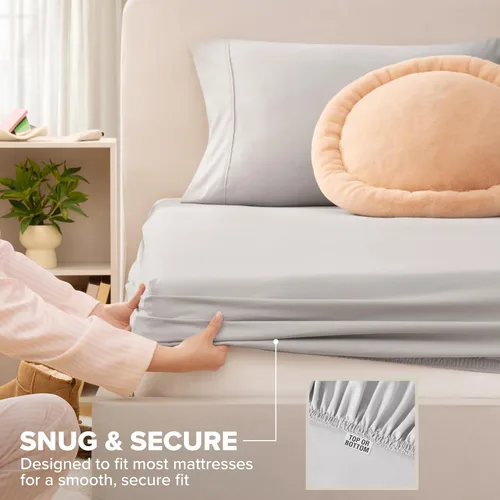 Miniatura 4 de UGG Juego de sábanas de lujo de 3 piezas, tamaño individual, refrescante, con bolsillos profundos, ropa de cama de alta calidad con 1 funda de Gris