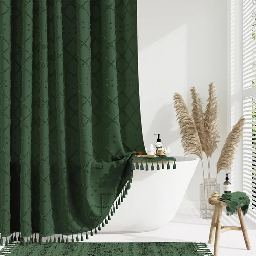 Miniatura 29 de Dynamene Cortina de ducha de tela de 36 x 72 pulgadas, diseño bohemio, geométrico, a rayas, para baño, juego de cortina de ducha estrecha gruesa