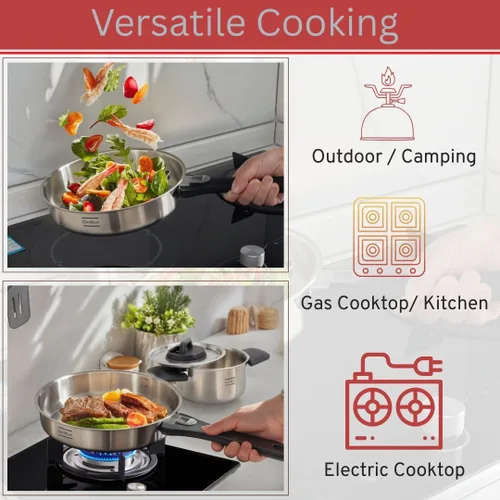 Miniatura 7 de Juego de utensilios de cocina de acero inoxidable para acampar, sartén con mango desmontable, ollas anidables para mochileros, campamento y cocina