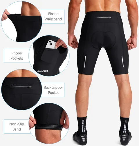 Miniatura 5 de Bikewa - Pantalones cortos de ciclismo para hombre, con acolchado 3D, para ciclismo de carretera o montaña, FPU 50+, bolsillos con cremallera