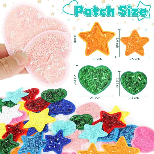 Miniatura 4 de Parches bordados de lentejuelas para planchar para la ropa: KINGSOW 40 piezas Preppy Parche de estrella brillante con adhesivo para manualidades