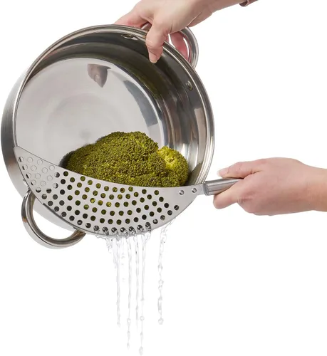 Miniatura 4 de HIC Kitchen - Colador de olla de media luna, acero inoxidable, drena líquidos de alimentos hervidos o al vapor