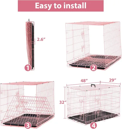 Miniatura 5 de Jaulas extra grandes de 48 pulgadas para perros medianos, jaula plegable XXL de doble puerta para perros grandes, jaulas para perros para interiores