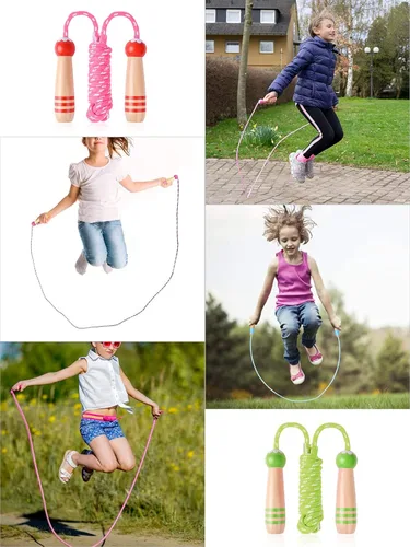 Miniatura 7 de Cuerda de Saltar para Niños, Lorvain Cuerda de Saltar Ajustable, Cuerdas de Saltar para Niños con Mango de Madera para Niñas y Niños, Cuerdas