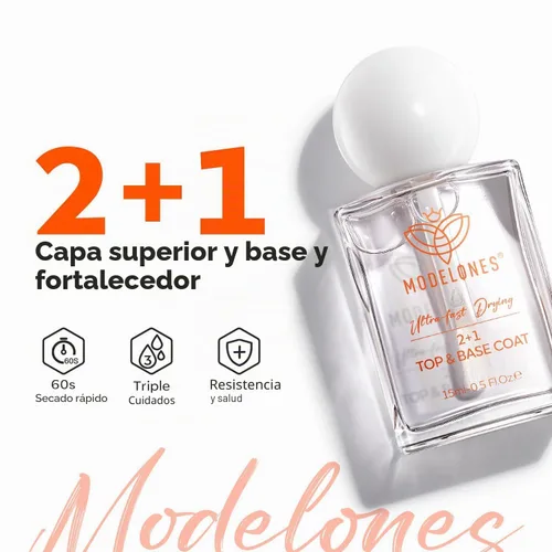 Miniatura 3 de modelones Esmalte de uñas, capa base 3 en uno, 0.5 onzas líquidas, fortalecedor de uñas transparente, secado rápido, larga duración, brillo