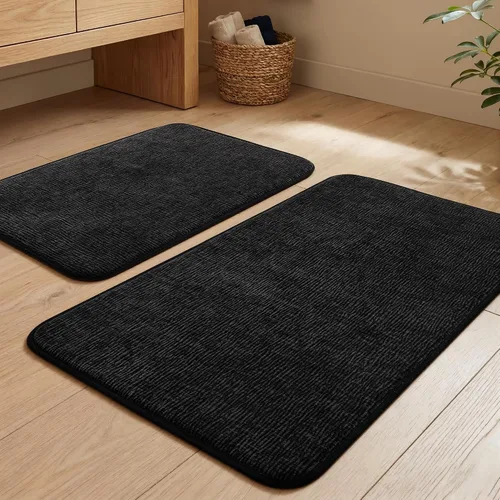 YIHOUSE Juego de 2 tapetes de baño de espuma viscoelástica, color negro, antideslizantes, de secado rápido, para baño, súper absorbente, lavable,