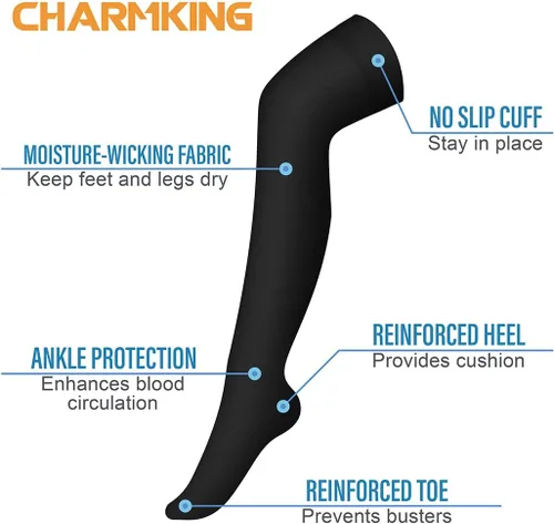 Miniatura 4 de CHARMKING Calcetines de compresión (3 pares) calcetines de compresión hasta la rodilla para mujeres y hombres, medias para correr, ciclismo