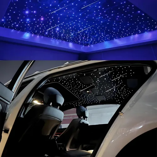 Miniatura 6 de AKEPO Kit de Luces de Fibra Óptica Twinkle Meteor APP de Tamaño Pequeño 16W, Estrella Fugaz+RGBW Activado por Música 550pcs 0.03in/0.75mm 9.8ft/3m