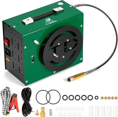 TUDIVING Compresor de aire PCP, compresor HPA de 4500 Psi/30 MPa, convertidor de potencia integrado para 12 V CC o 110 V CA con diseño de carrete de