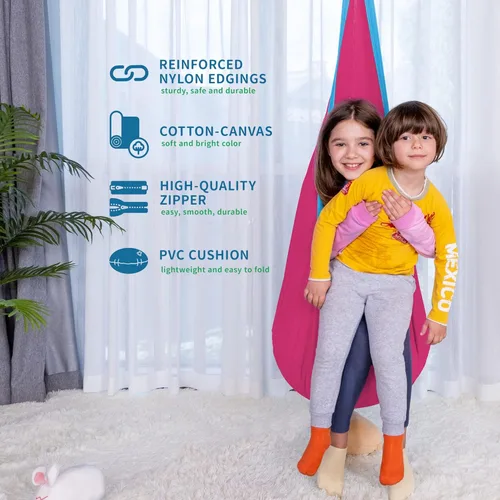 Miniatura 3 de Hamaca tipo cápsula OUTREE 100% de algodón para niños. Para uso interior y exterior, rosado y azul Rosa y azul