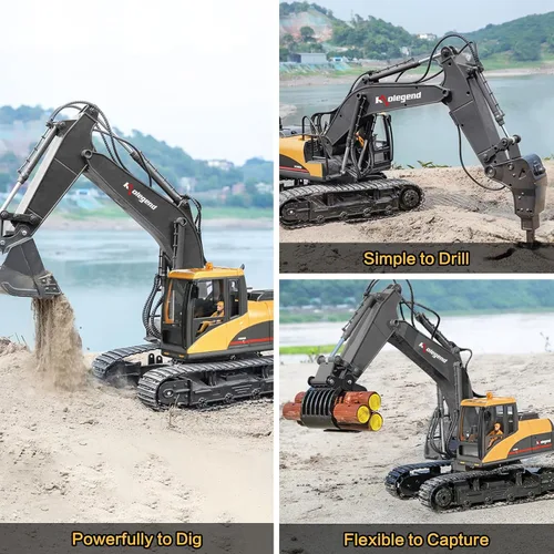Miniatura 4 de Kolegend excavadora de juguete con control remoto 3 en 1, excavadora RC de escala 1/14, 15 canales, vehículos de construcción de función completa