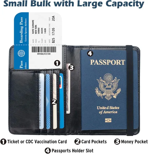 Miniatura 4 de Coowayze Funda para pasaporte para mujeres y hombres, funda de cuero para pasaporte estadounidense con ranura para tarjeta de vacunación