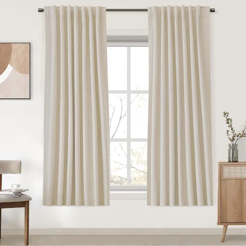 Miniatura 56 de UHITECH Cortinas cortas de lino de 24 pulgadas de largo para ventanas pequeñas de granja, cortinas opacas modernas para sala de estar, pestañas