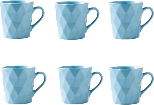 Juego de 6 tazas de porcelana de 11 onzas, juego de tazas de té y cacao, azul, mate