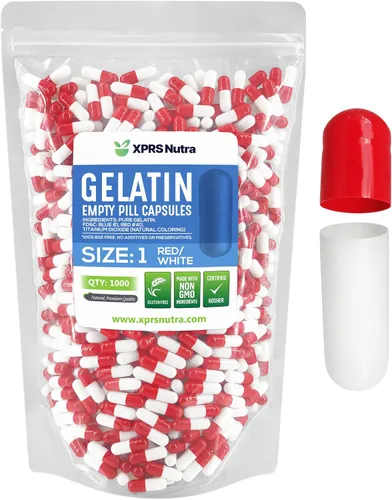 XPRS Nutra Cápsulas vacías tamaño 1 – 1000 cápsulas vacías de gelatina – Relleno de cápsulas de bricolaje – Cápsulas de gel de píldora bovina pura