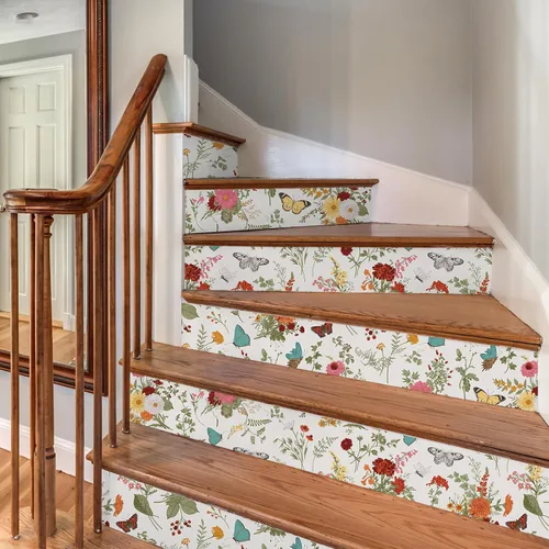 Miniatura 9 de VEELIKE Papel tapiz de 17.7 x 118 pulgadas con diseño de mariposas y caléndulas florales, para dormitorio, baño, guardería, papel de contacto floral