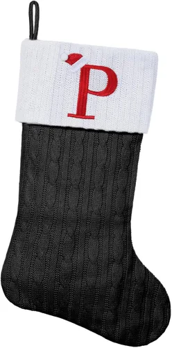 Miniatura 97 de Medias de Navidad personalizadas de 19 pulgadas con iniciales bordadas, medias de Navidad de punto negro para decoraciones de vacaciones familiares