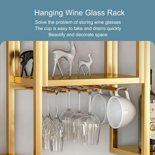 Miniatura 5 de Estantes de metal para bar, estante de vino montado en la pared con soporte colgante para copas de vino para exhibición de botellas de licor