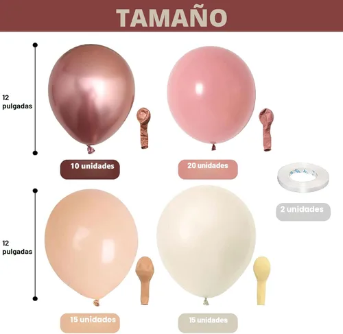 Miniatura 2 de Paquete de 60 globos de 12 pulgadas con temática retro rosado rubor, globos rosa palo, oro rosa metálico cromado, arena blanca y piel, decoración