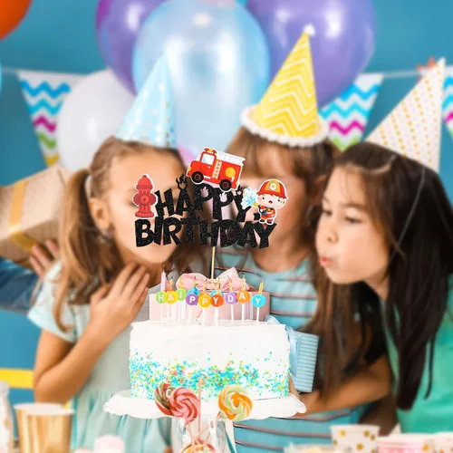 Miniatura 6 de Gyufise Decoración para pastel de cumpleaños con purpurina para bomberos, camión de bomberos, bomberos, pasteles, tema de baby shower, niños, fiesta