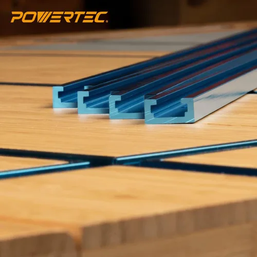 Miniatura 7 de POWERTEC 71066 - Riel en T universal de perfil de doble corte de 36 pulgadas con agujeros de montaje preperforados, 1PK, riel en T para plantillas