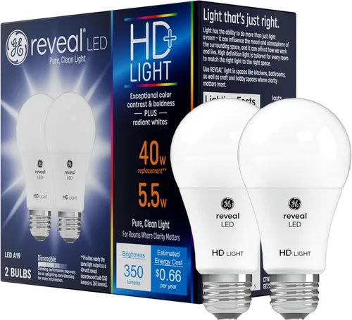 GE Lighting Bombillas LED regulables GE Reveal HD, A19 de uso general (bombillas LED de repuesto de 40 vatios), 350 lúmenes, bombillas de base