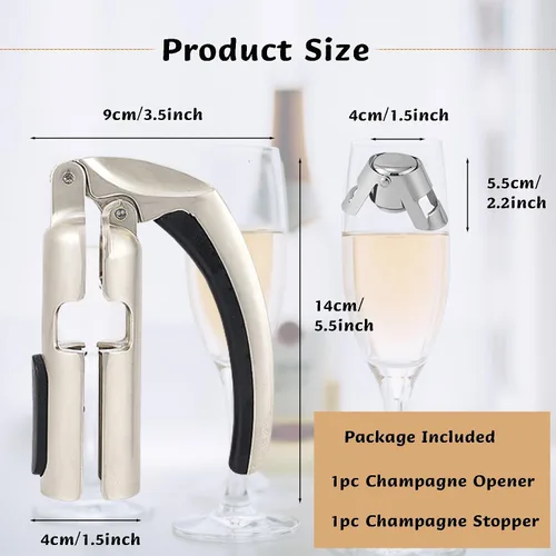 Miniatura 3 de Abrebotellas de champán y tapón de botellas, removedor de corcho de champán espumoso portátil de aleación de zinc, fácil de usar, tirador de corcho