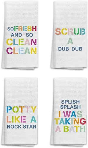 OHSUL Juego de 4 toallas de baño divertidas y coloridas para niños, color arcoíris, toallas de mano frescas y limpias para decoración, toallas de
