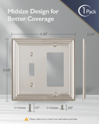 Miniatura 2 de Paquete de 1 Placa de Pared Combinada Toggle/Decorativa, Cubierta de Placa de Pared de Metal para Interruptor de Luz, Receptáculo, Interruptor