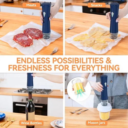 Miniatura 3 de GPUTEK Sellador al vacío compacto 3 en 1 para alimentos con bolsas y kit de tarro de masón, ahorra 5 veces más fresco durante más tiempo, 15 bolsas